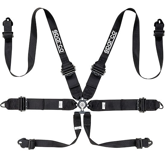 Sparco 6 Points 3+2 Harness - Steel Adjusters (Black)