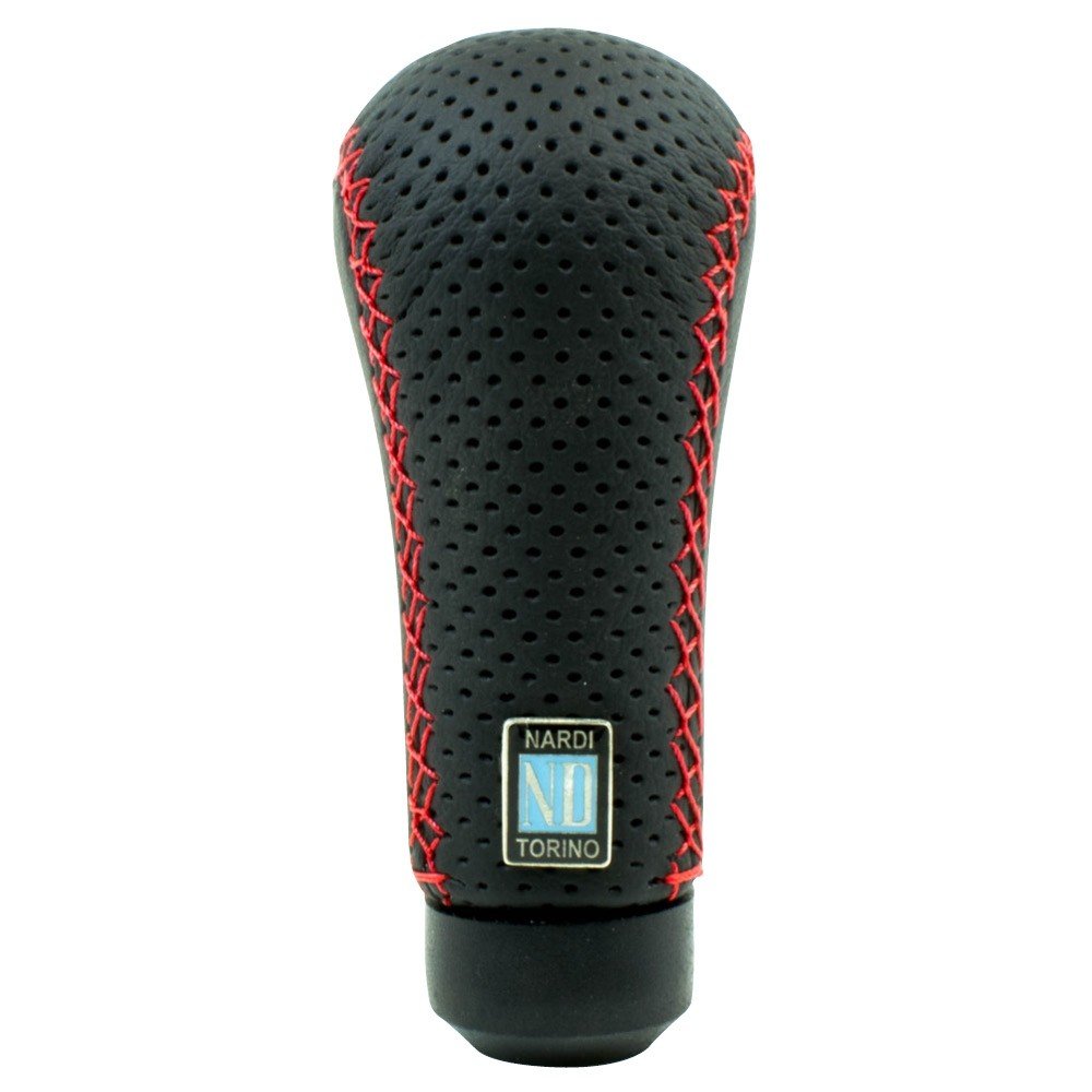 Nardi Prestige Shift Knob in Black Perforated Leather, Red Stitching