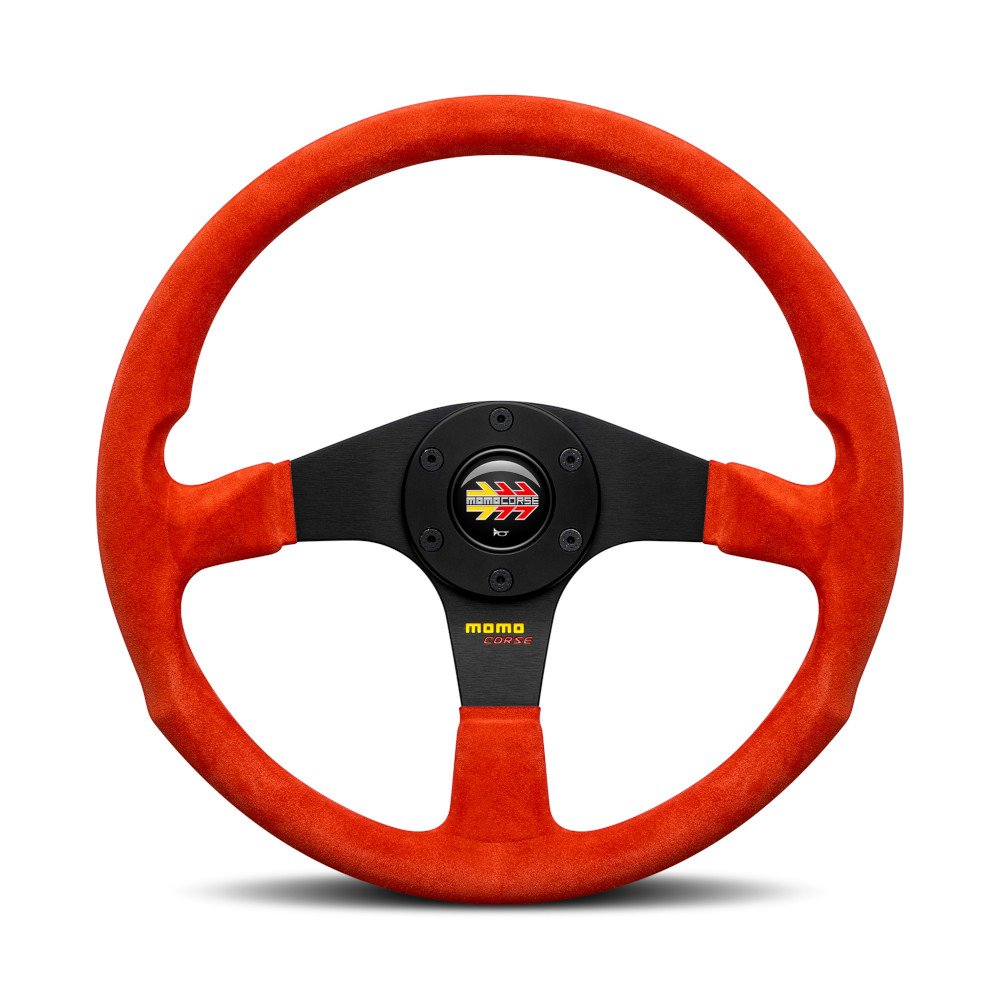 Momo Corse 2.0 Steering Wheel, Red Suede, Black Spokes - 35 cm