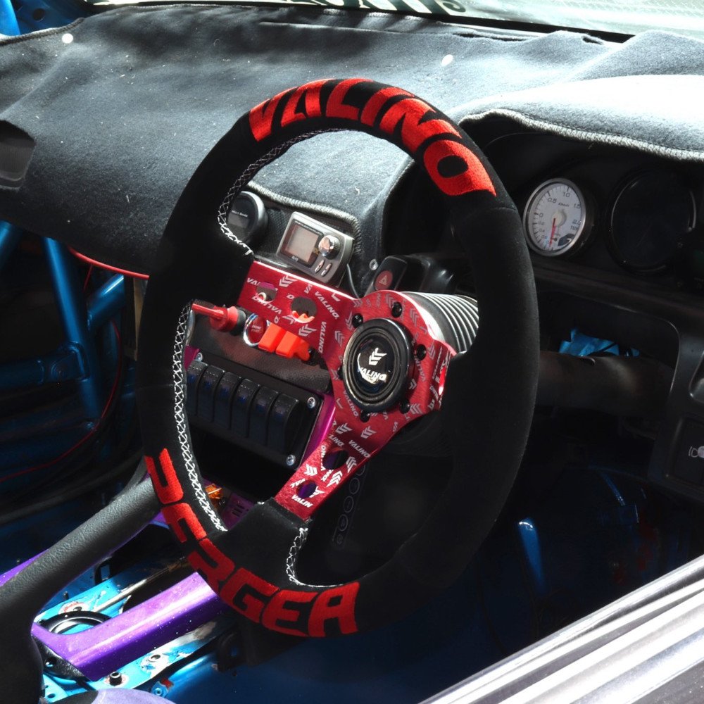Valino Steering Wheel, Black Suede, Red Spokes, 73 mm Dish